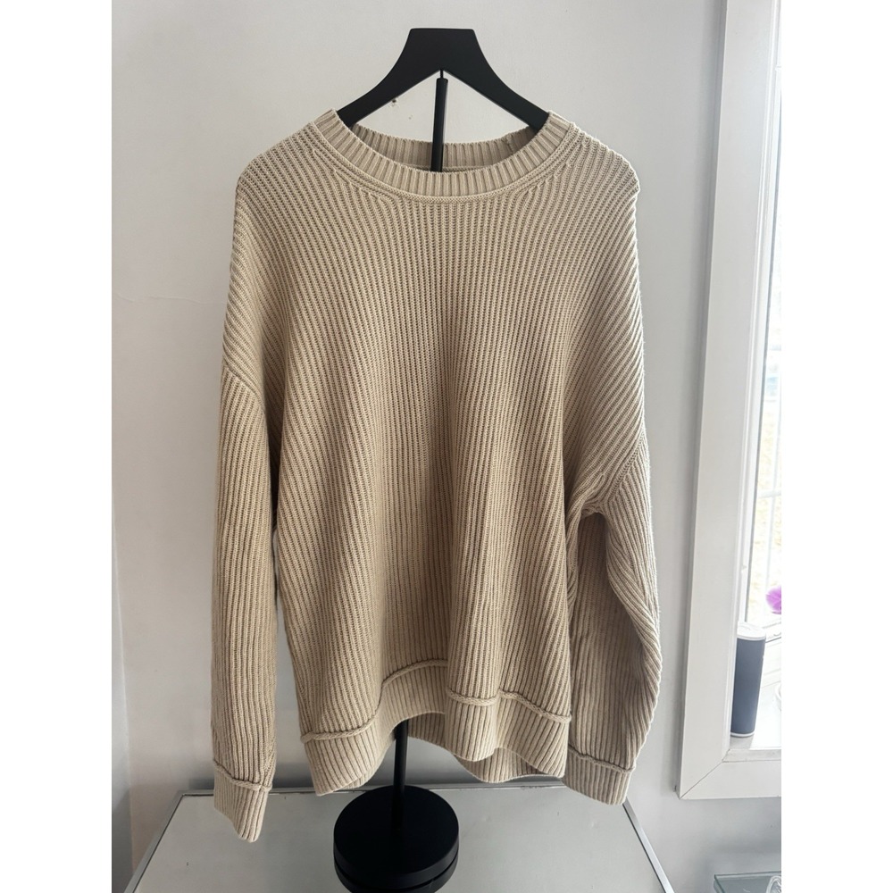 Hollister Beige Boxy Fit‎ Ribbed Knit Sweater Cozy Minimalist Neutral XL